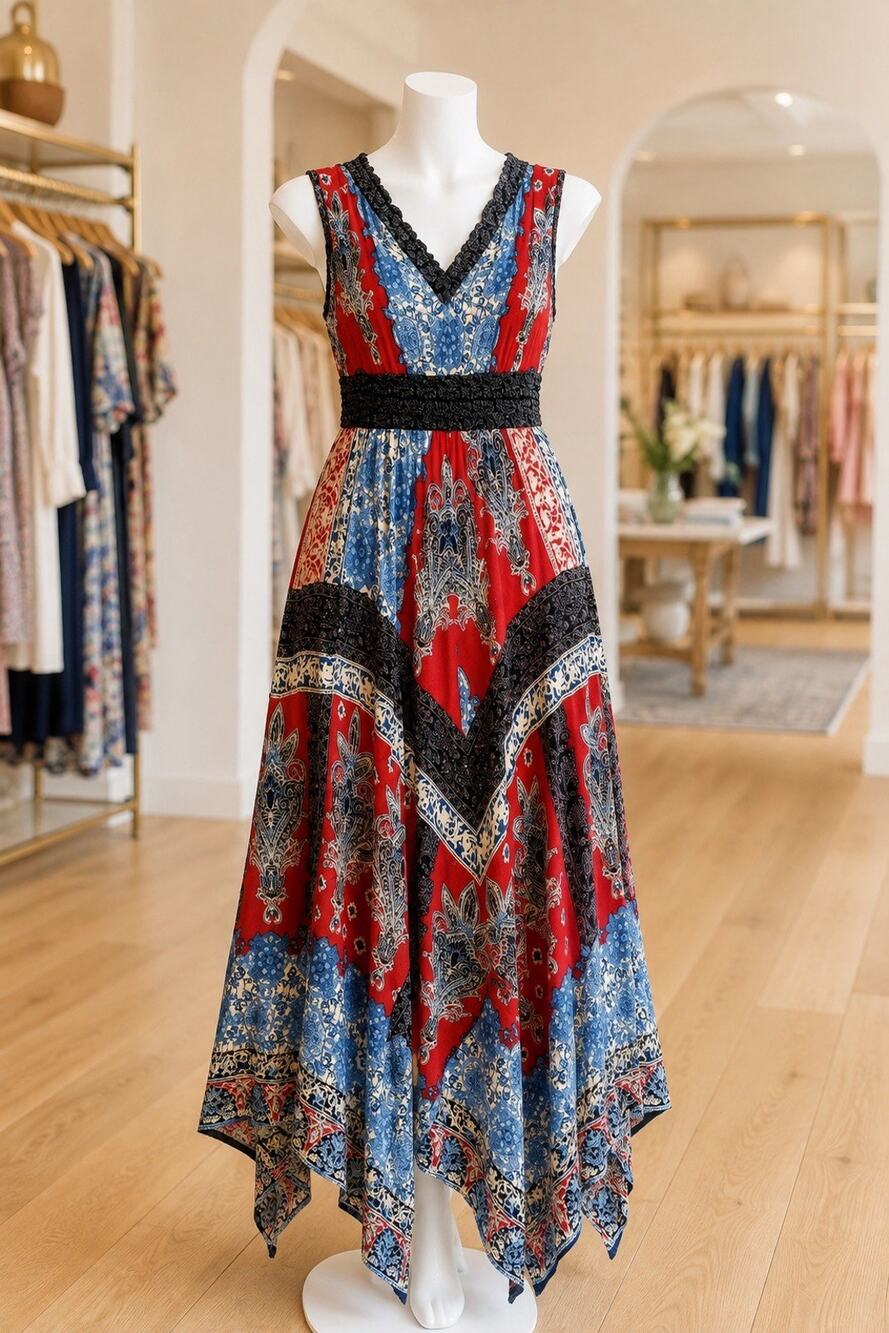 BILA Red White Blue Printed Maxi Dress NWT Womens Size M $68